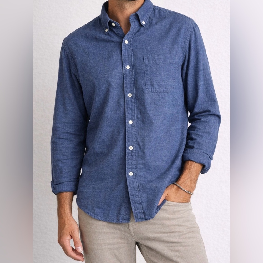 Faherty Button Down Shirt Blue Tencel‎ Cotton Casual Pocket Size M